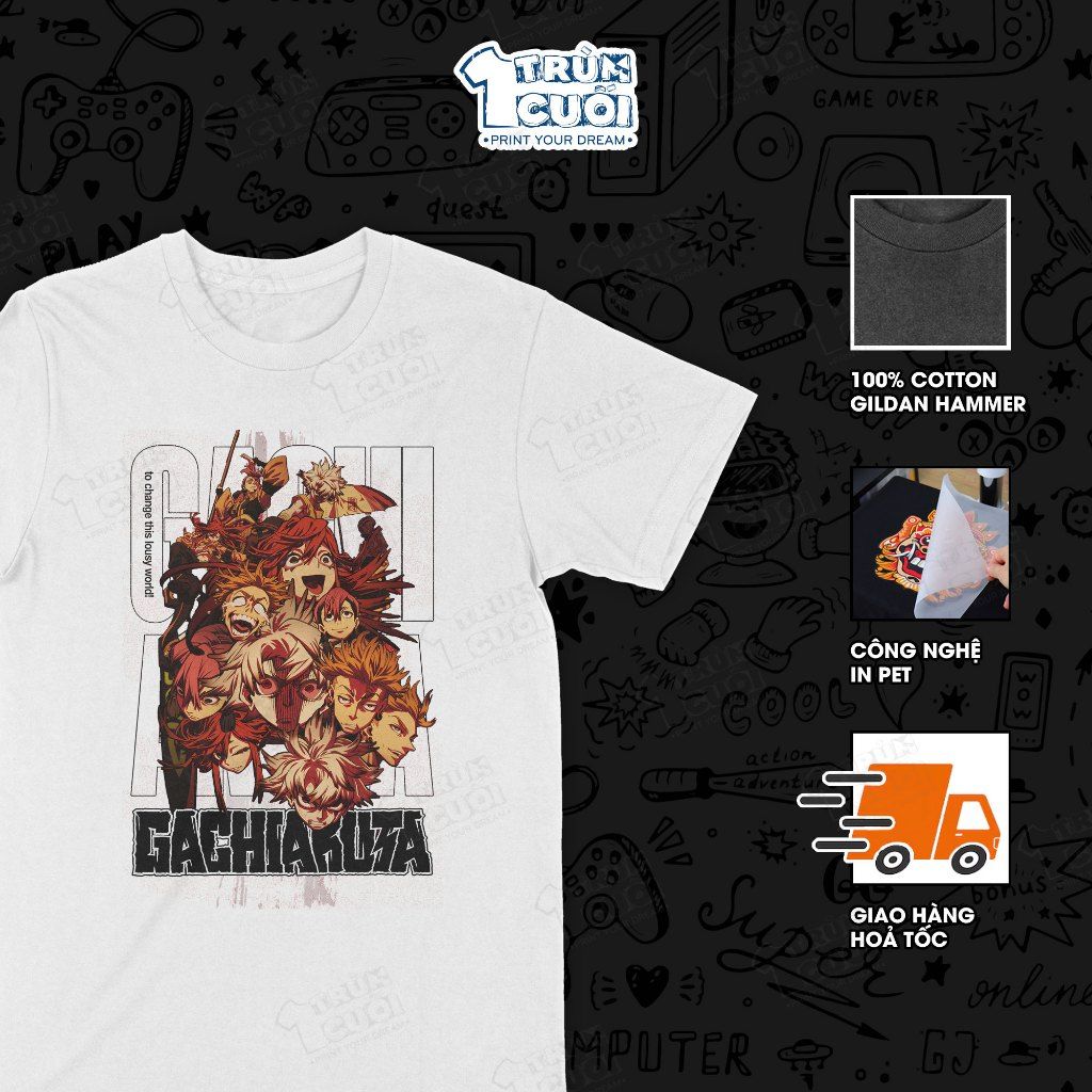 Áo thun Gachiakuta, Trùm cuối Anime, Cotton 100% 2 màu nam nữ 0540 