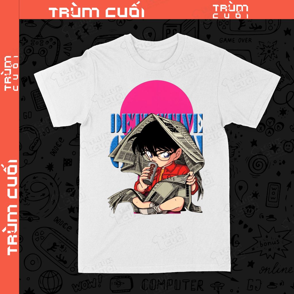  Áo thun Edogawa Conan , Trùm Cuối Anime, Unisex Cotton 100% 4 màu nam nữ 0519 