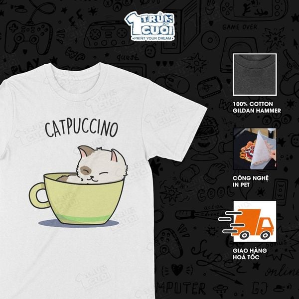  Áo thun Catpuccino, Trùm Cuối Meme, Unisex Cotton 100% 4 màu nam nữ 0532 
