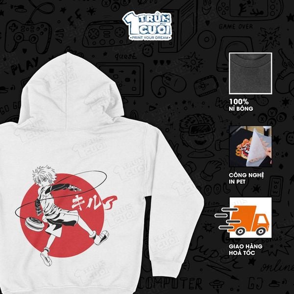  Áo hoodie Hunter × Hunter: Killua Zoldyck, Trùm Cuối Anime, Nỉ Bông 100% Unisex nam nữ 0003 