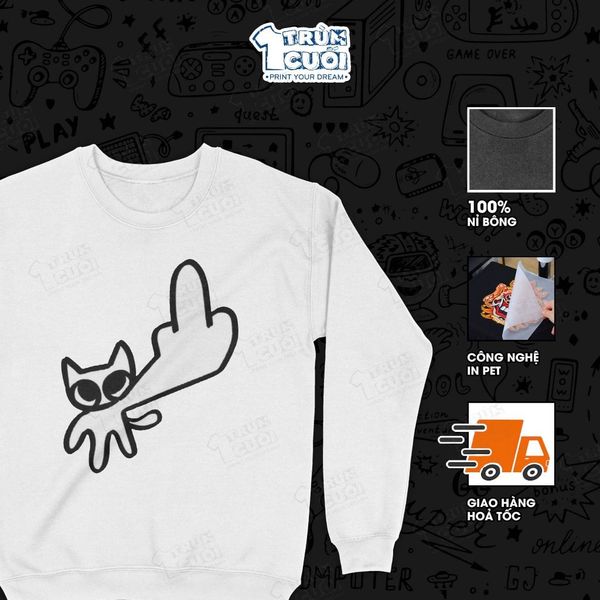  Áo sweater Mèo Doodle, Trùm Cuối Meme, Unisex Nỉ bông 100% 2 màu nam nữ 0512 