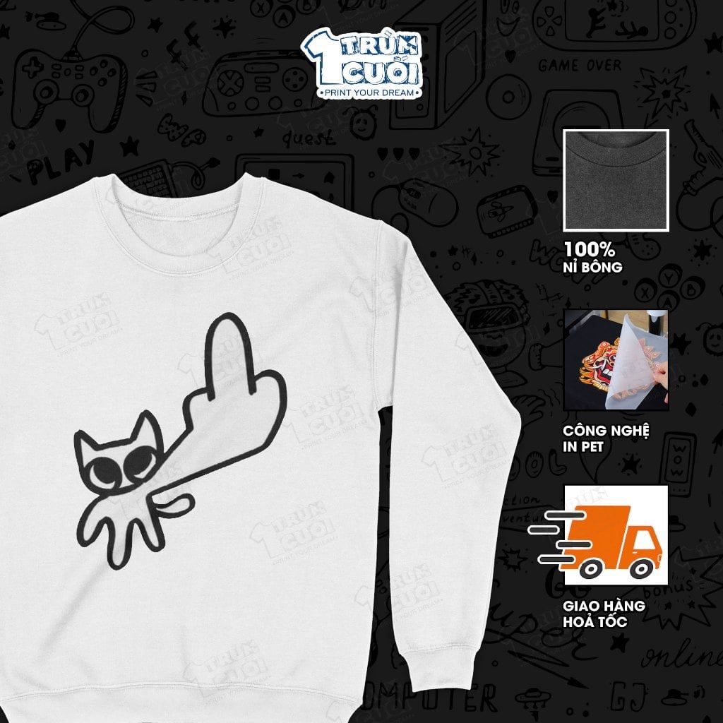  Áo sweater Mèo Doodle, Trùm Cuối Meme, Unisex Nỉ bông 100% 2 màu nam nữ 0512 