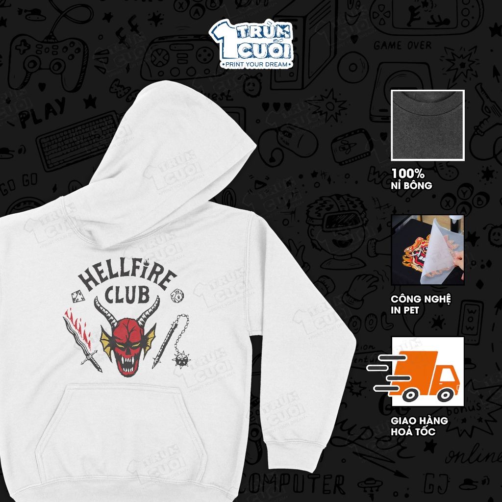  Áo hoodie Hellfire Club - Stranger Things, Trùm Cuối Cine, Nỉ Bông 100% Unisex nam nữ 0441 