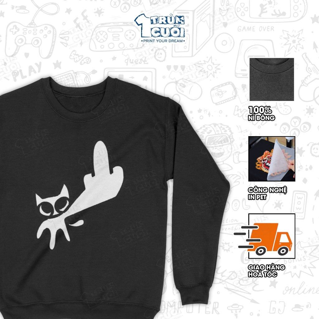  Áo sweater Mèo Doodle, Trùm Cuối Meme, Unisex Nỉ bông 100% 2 màu nam nữ 0512 
