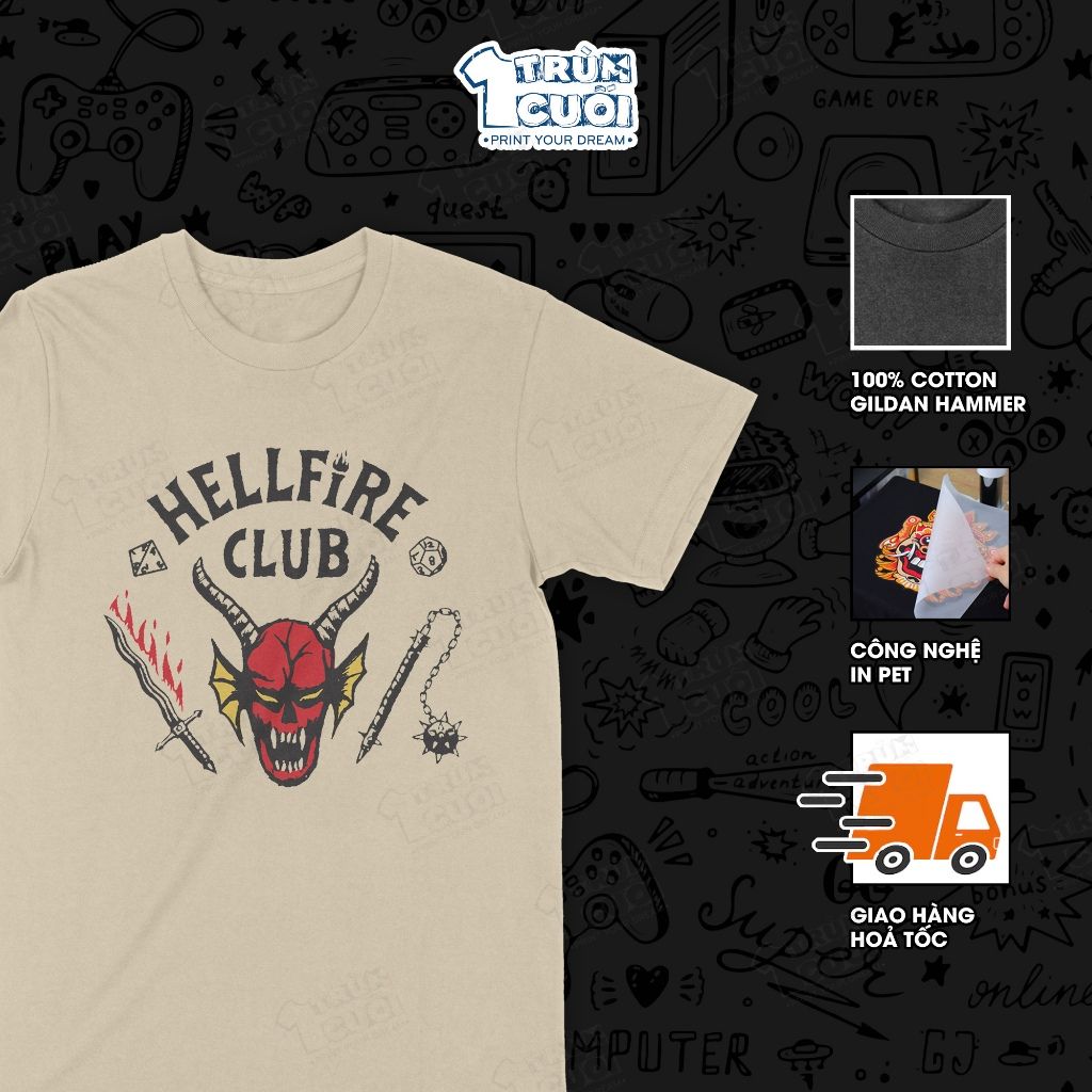  Áo thun Hellfire Club - Stranger Things, Trùm Cuối Cine, Unisex Cotton 100% 4 màu nam nữ 0441 