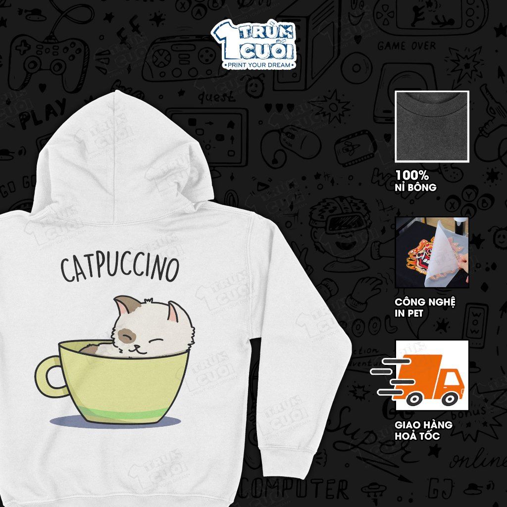  Áo hoodie Catpuccino, Trùm Cuối Meme, Nỉ Bông 100% Unisex nam nữ 0532 