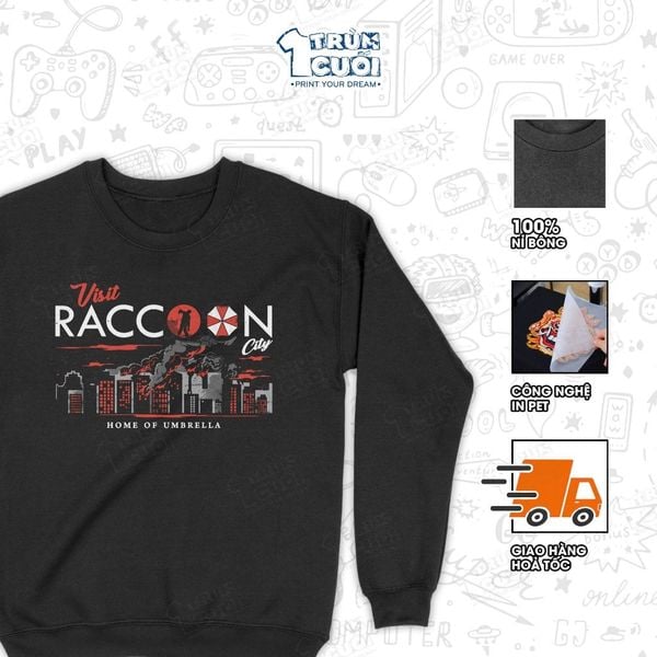  Áo sweater Raccoon City - Resident Evil, Trùm Cuối Game, Unisex Nỉ bông 100% 2 màu nam nữ 0539 