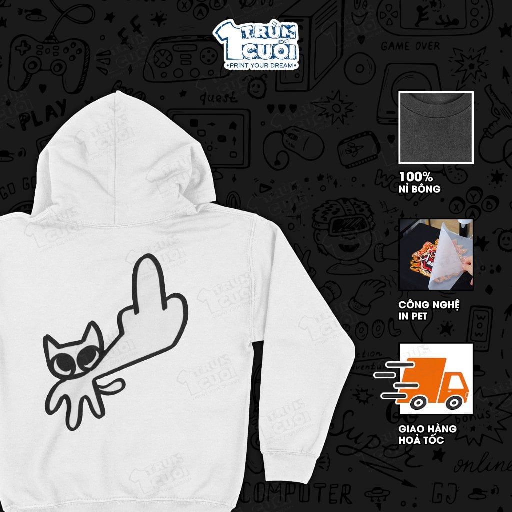  Áo hoodie Mèo Doodle, Trùm Cuối Meme, Unisex Nỉ bông 100% 2 màu nam nữ 0512 