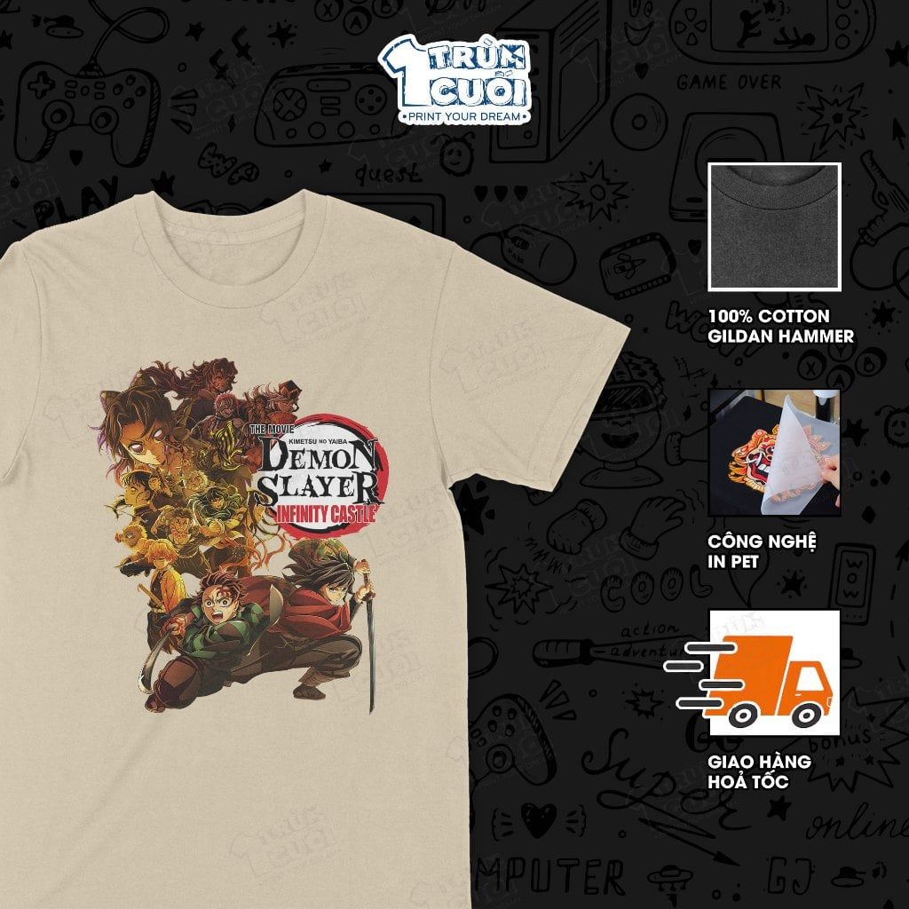  Áo thun Thanh gươm diệt quỷ: Vô hạn thành, Trùm Cuối Anime, Unisex Cotton 100% 4 màu nam nữ 0513 