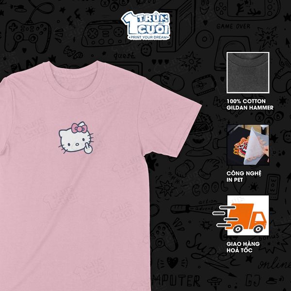  Áo thun Hello 'fucking' Kitty, Trùm Cuối Meme, Unisex Cotton 100% 4 màu nam nữ 0527 