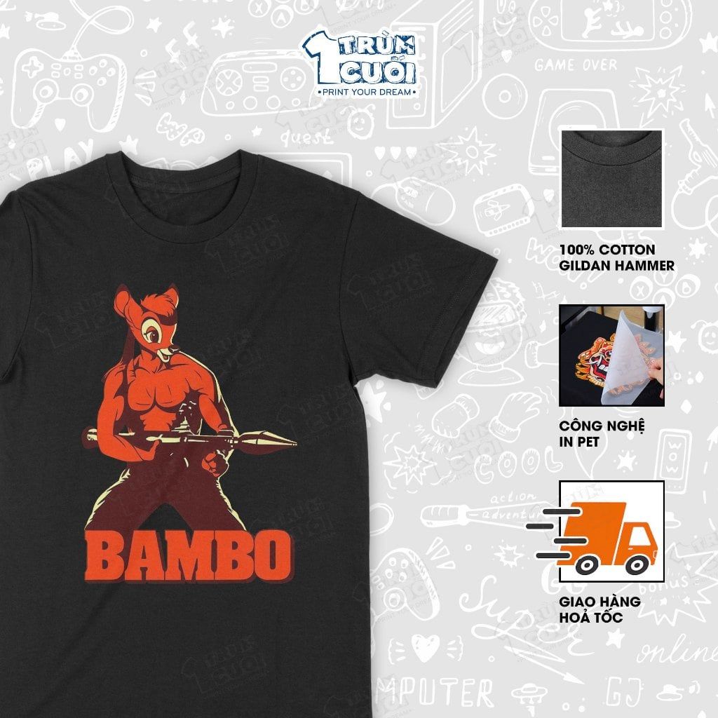  Áo thun Bambi + Rambo, Trùm Cuối Meme, Unisex Cotton 100% 4 màu nam nữ 0517 