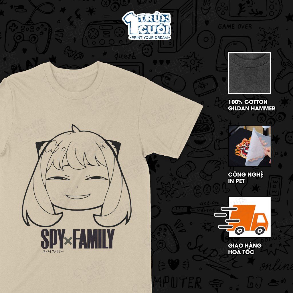  Áo thun Spy x Family: Anya Mặt Bựa, Trùm Cuối Anime, Unisex Cotton 100% 4 màu nam nữ 0002 