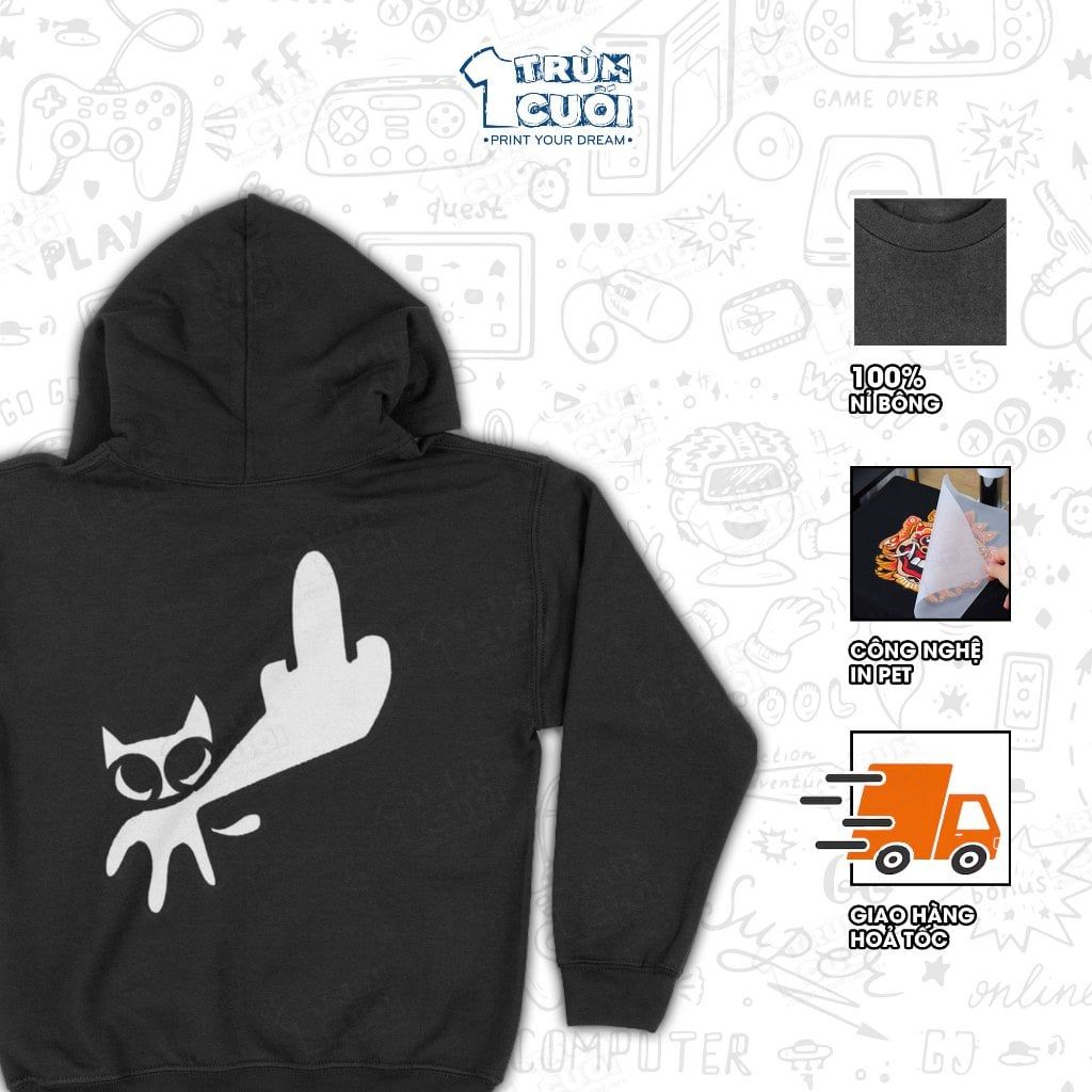  Áo hoodie Mèo Doodle, Trùm Cuối Meme, Unisex Nỉ bông 100% 2 màu nam nữ 0512 