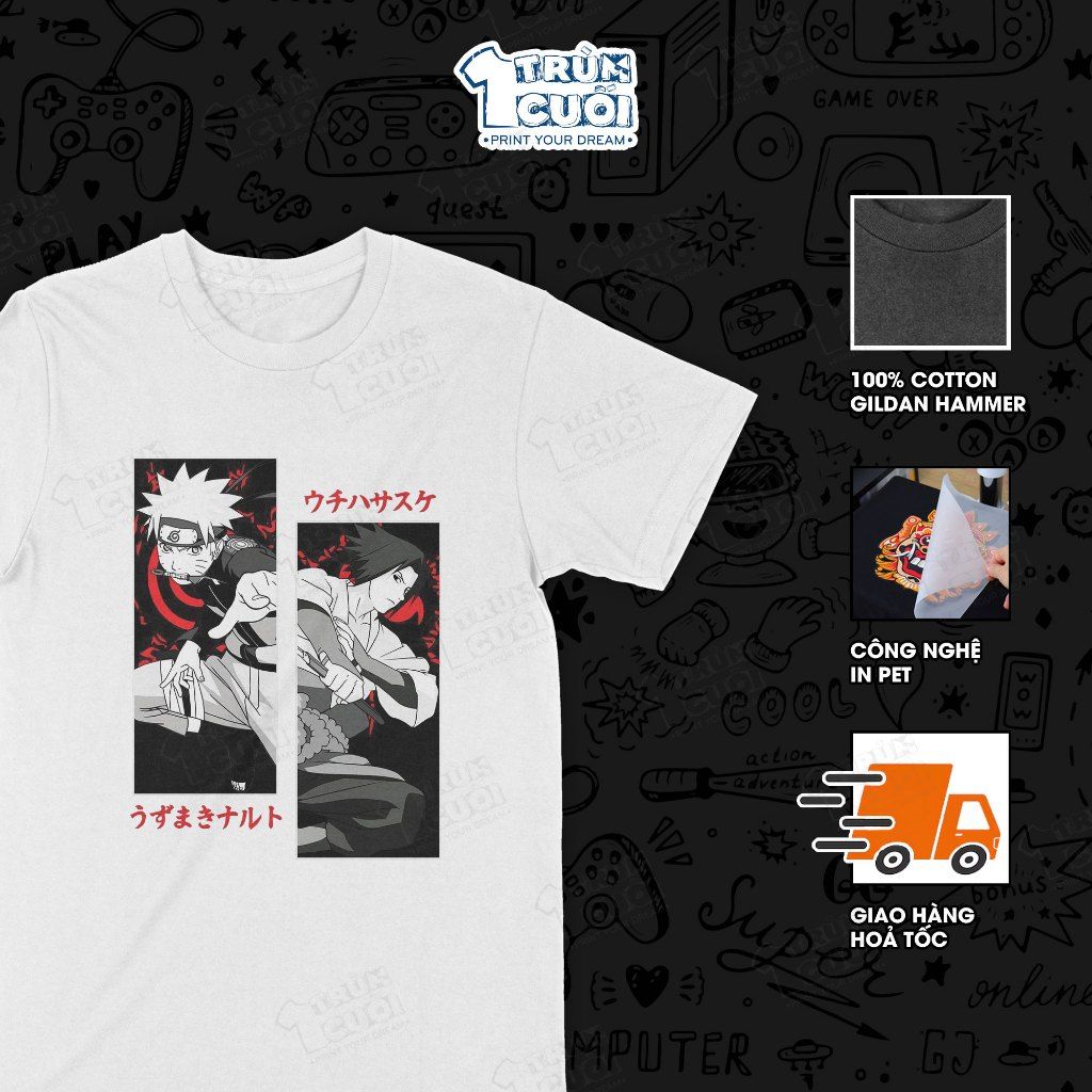  Áo thun Naruto v. Sasuke, Trùm Cuối Anime, Unisex Cotton 100% 4 màu nam nữ 0008 