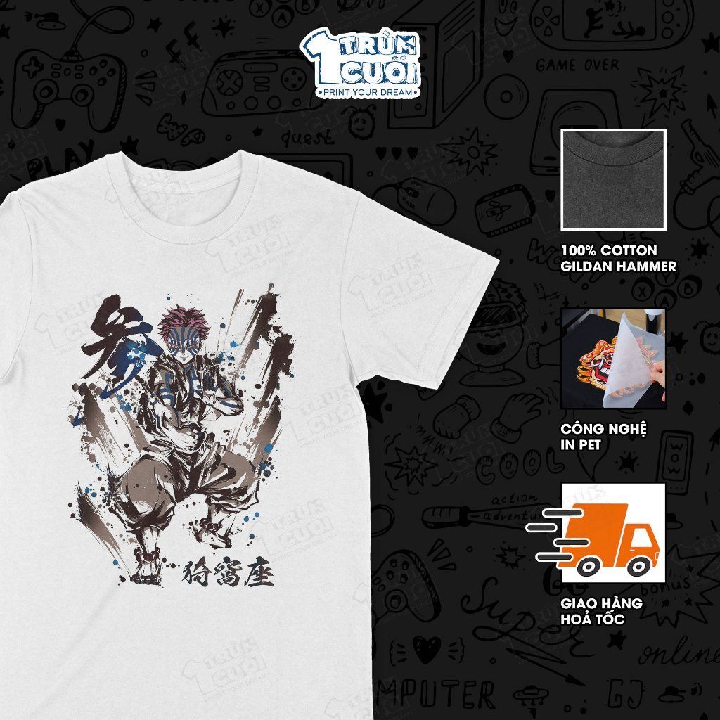  Áo thun Akaza - Kimetsu no Yaiba, Trùm Cuối Anime, Unisex Cotton 100% 4 màu nam nữ 0521 