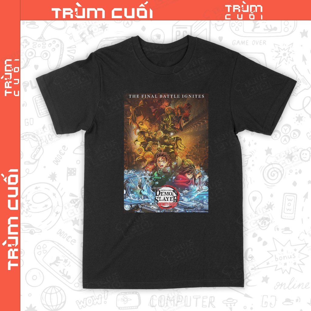  Áo thun Thanh gươm diệt quỷ: Vô hạn thành, Trùm Cuối Anime, Unisex Cotton 100% 4 màu nam nữ 0513 