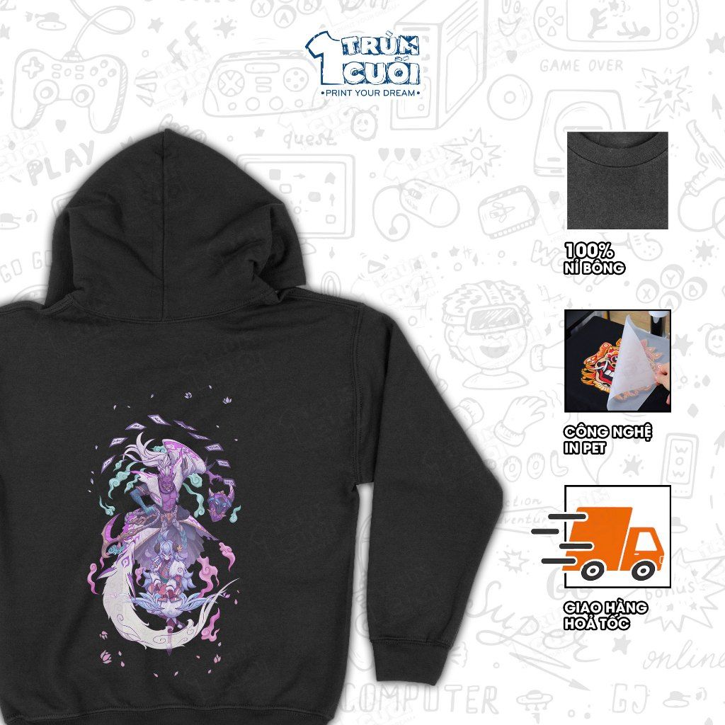  Áo hoodie BST Hoa Linh Lục Địa - Liên Minh Huyền Thoại, Trùm Cuối Game, Unisex Nỉ bông 100% 2 màu nam nữ 