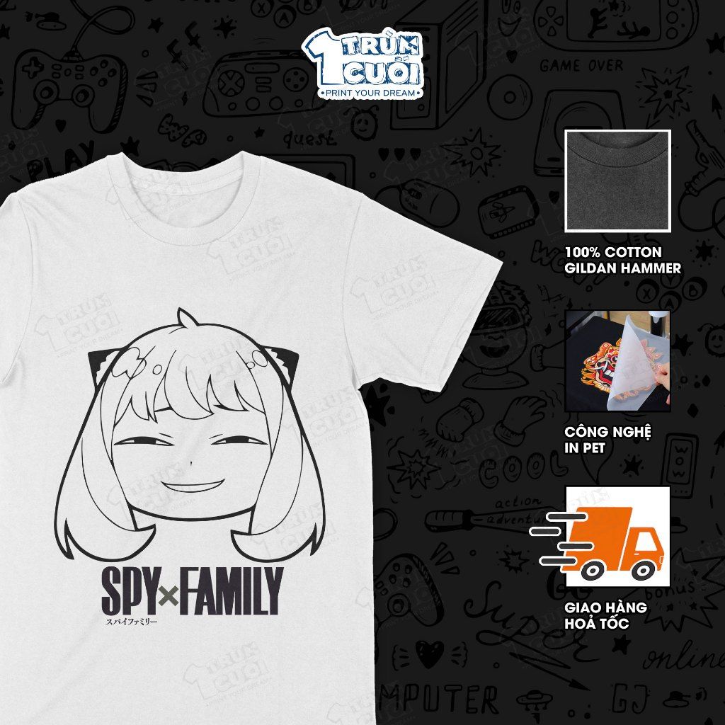  Áo thun Spy x Family: Anya Mặt Bựa, Trùm Cuối Anime, Unisex Cotton 100% 4 màu nam nữ 0002 