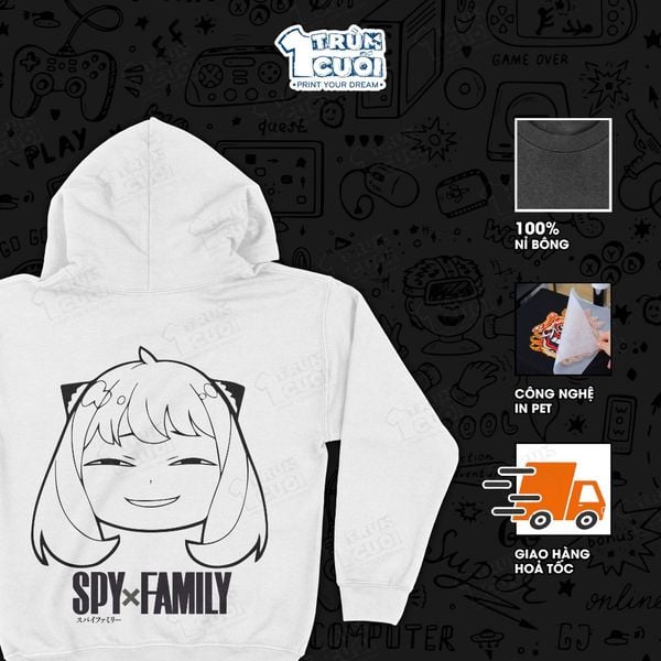  Áo hoodie Spy x Family: Anya Mặt Bựa, Trùm Cuối Anime, Nỉ Bông 100% Unisex nam nữ 0002 
