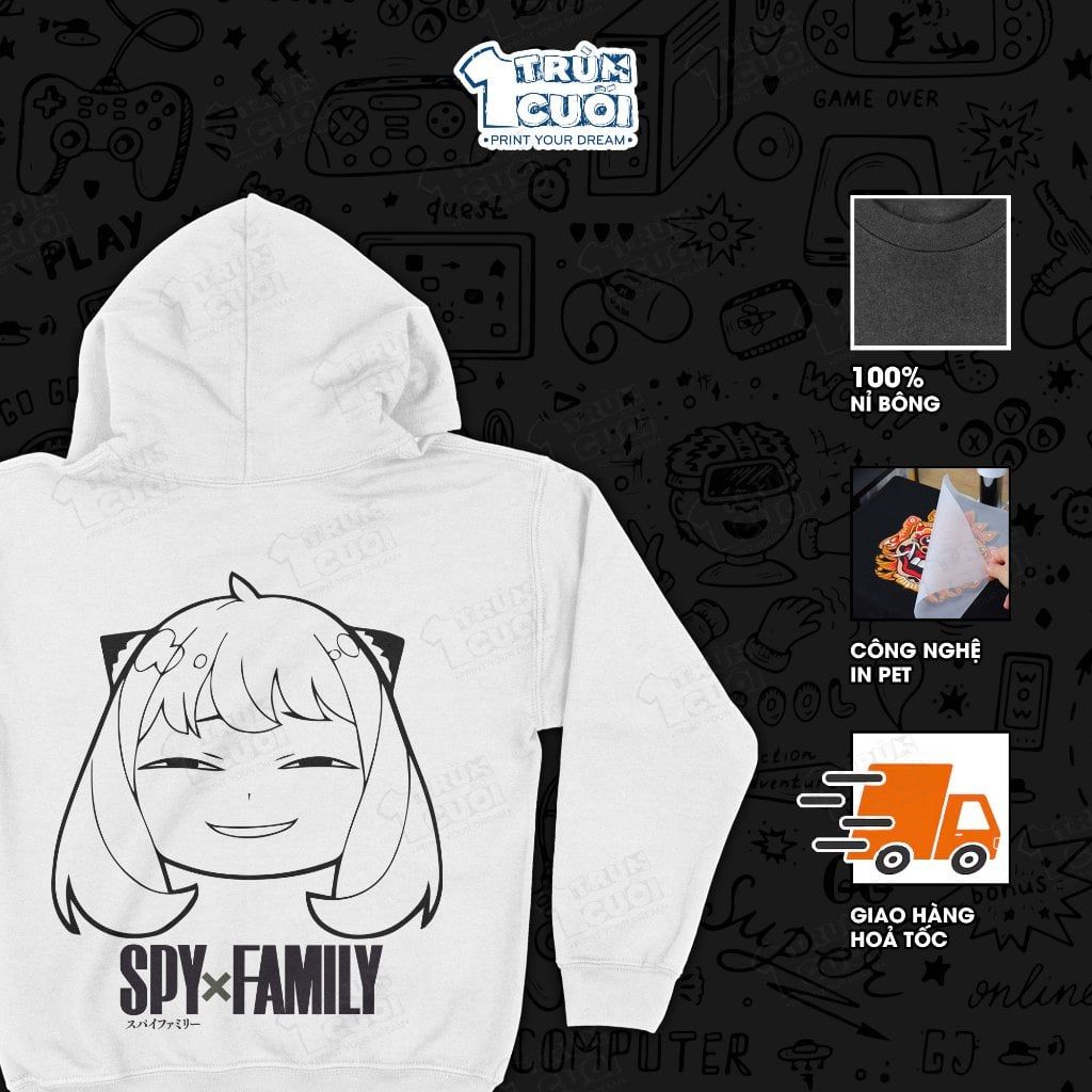  Áo hoodie Spy x Family: Anya Mặt Bựa, Trùm Cuối Anime, Nỉ Bông 100% Unisex nam nữ 0002 