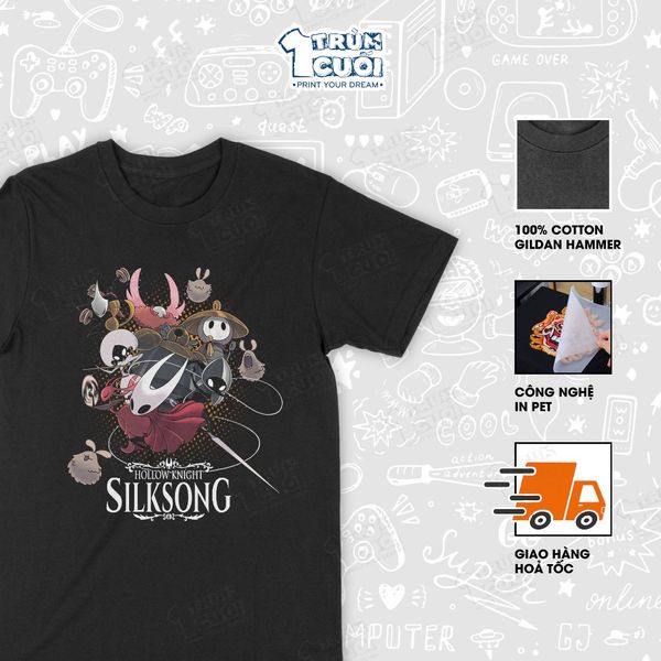  Áo thun Hollow Knight' Silksong, Trùm Cuối Game, Unisex Cotton 100% 2 màu nam nữ 0526 