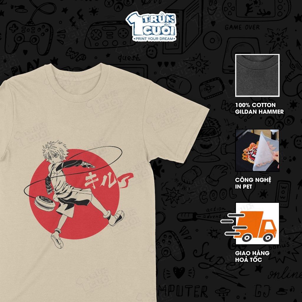  Áo thun Hunter × Hunter: Killua Zoldyck, Trùm Cuối Anime, Unisex Cotton 100% 4 màu nam nữ 0003 