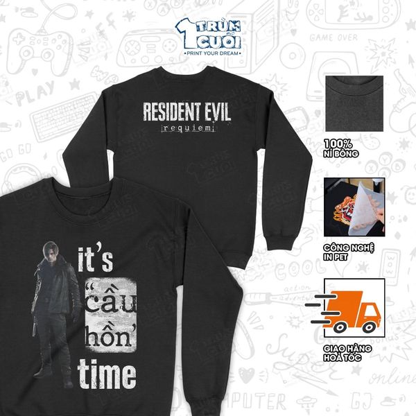  Áo sweater 2 mặt Leon - Resident Evil Requiem, Trùm Cuối Game, Unisex Nỉ bông 100% 2 màu nam nữ 0540 