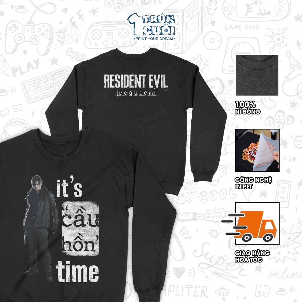  Áo sweater 2 mặt Leon - Resident Evil Requiem, Trùm Cuối Game, Unisex Nỉ bông 100% 2 màu nam nữ 0540 