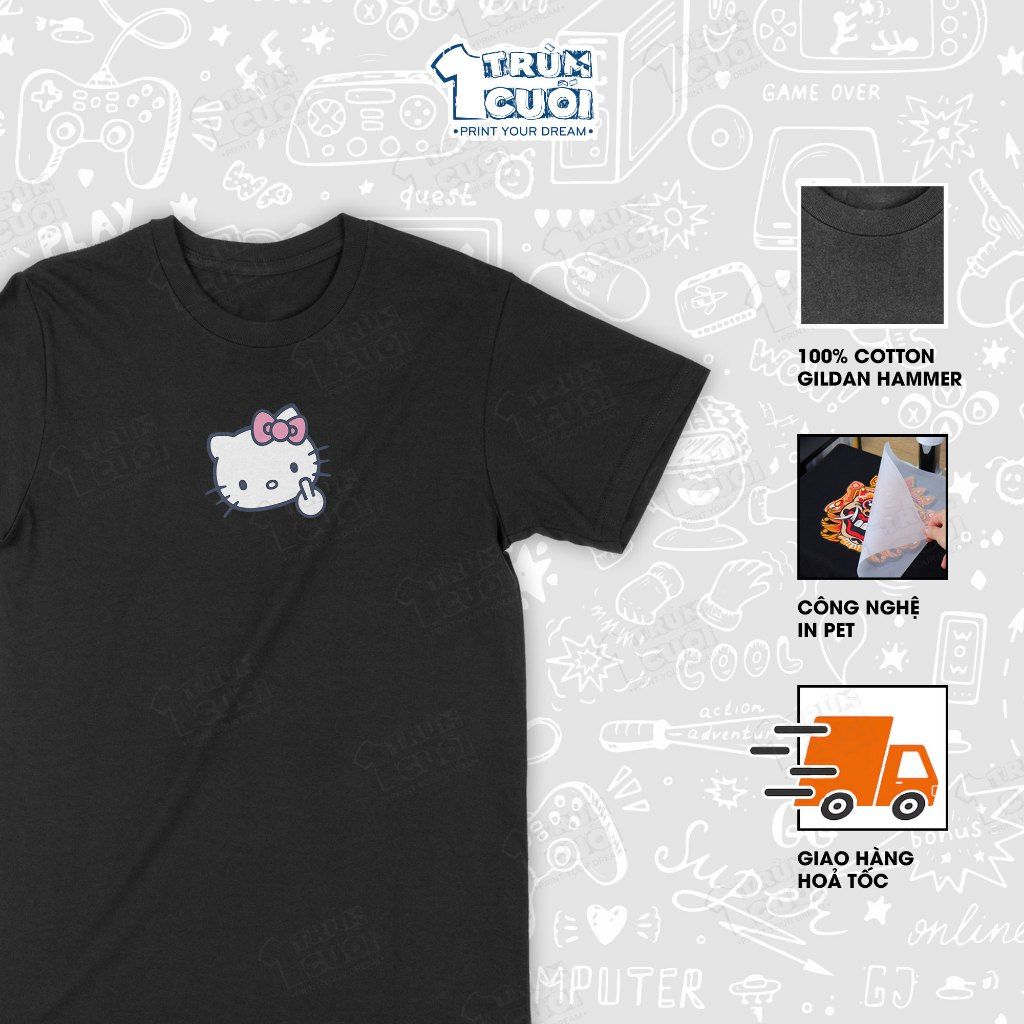  Áo thun Hello 'fucking' Kitty, Trùm Cuối Meme, Unisex Cotton 100% 4 màu nam nữ 0527 