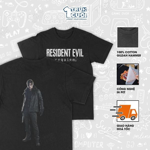  Áo thun 2 mặt Leon - Resident Evil Requiem, Trùm Cuối Game, Unisex Cotton 100% 2 màu nam nữ 0540 
