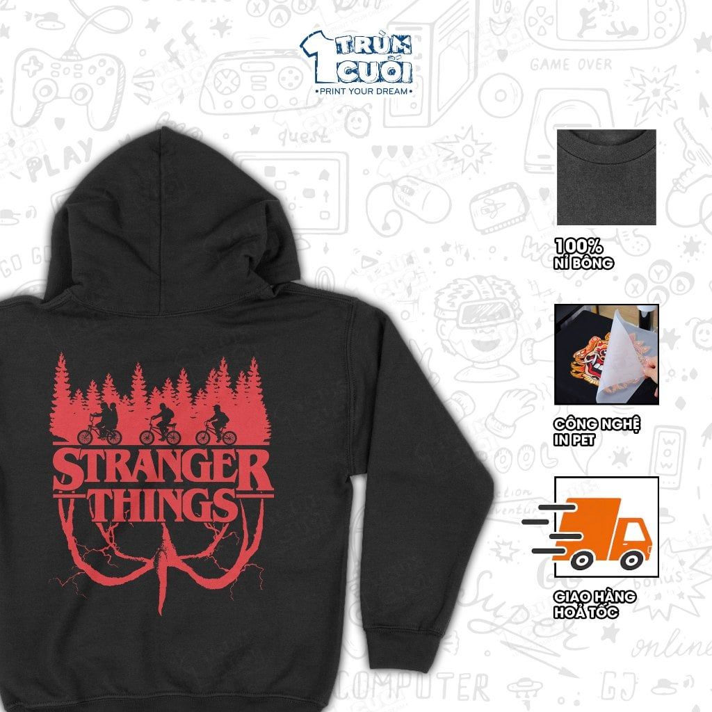  Áo hoodie Stranger Things, Trùm Cuối Cine, Nỉ Bông 100% Unisex nam nữ 0530 