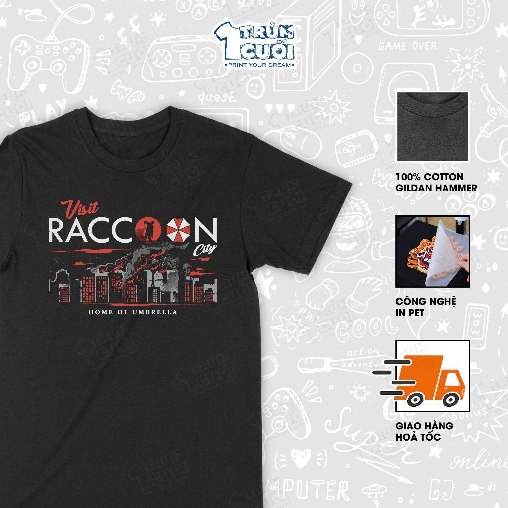  Áo thun Raccoon City - Resident Evil, Trùm Cuối Game, Unisex Cotton 100% 2 màu nam nữ 0539 