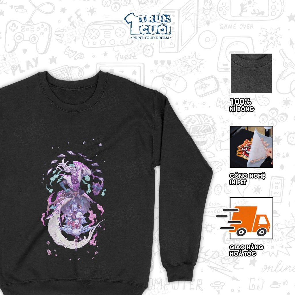  Áo sweater BST Hoa Linh Lục Địa - Liên Minh Huyền Thoại, Trùm Cuối Game, Unisex Nỉ bông 100% 2 màu nam nữ 