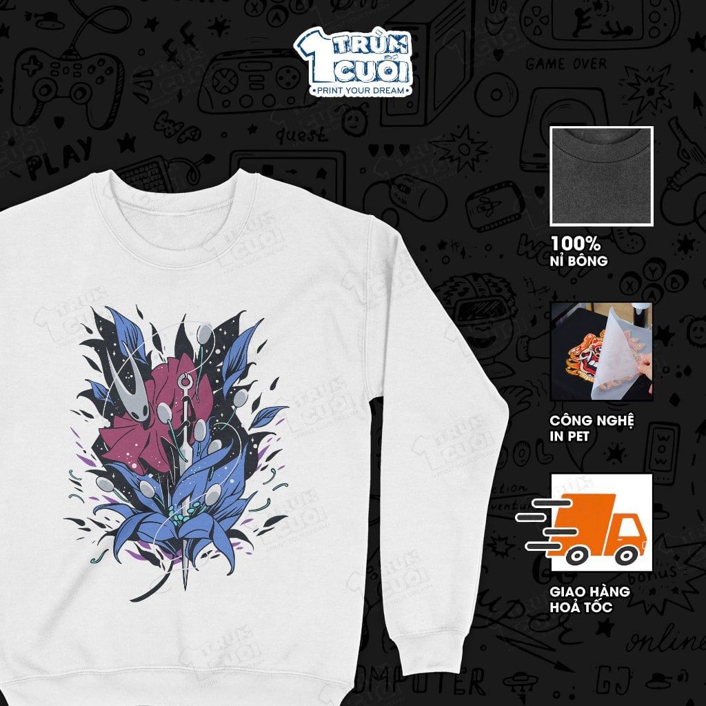  Áo sweater BST Hollow Knight: Silksong, Trùm Cuối Game, Unisex Nỉ bông 100% 2 màu nam nữ 0525 