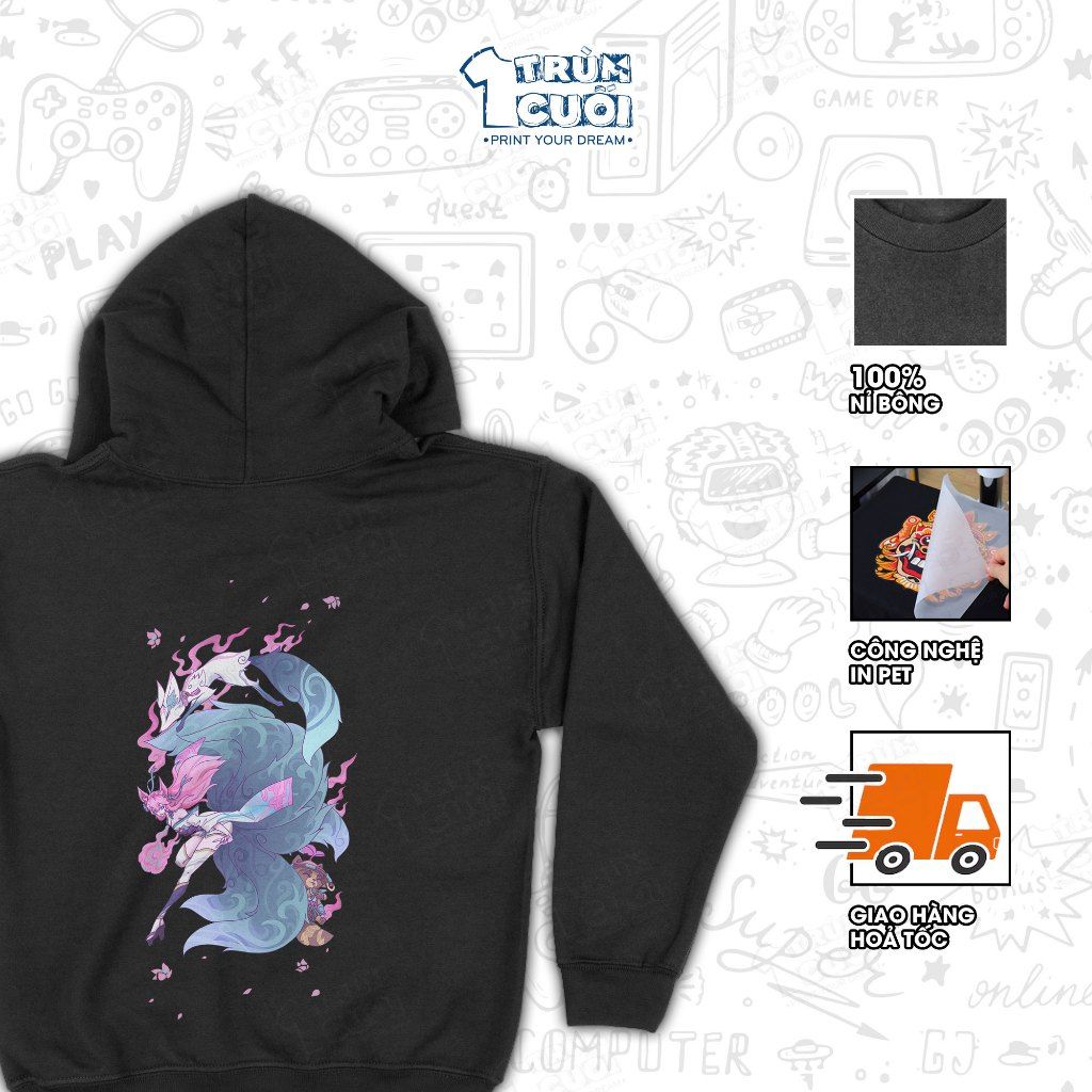  Áo hoodie BST Hoa Linh Lục Địa - Liên Minh Huyền Thoại, Trùm Cuối Game, Unisex Nỉ bông 100% 2 màu nam nữ 
