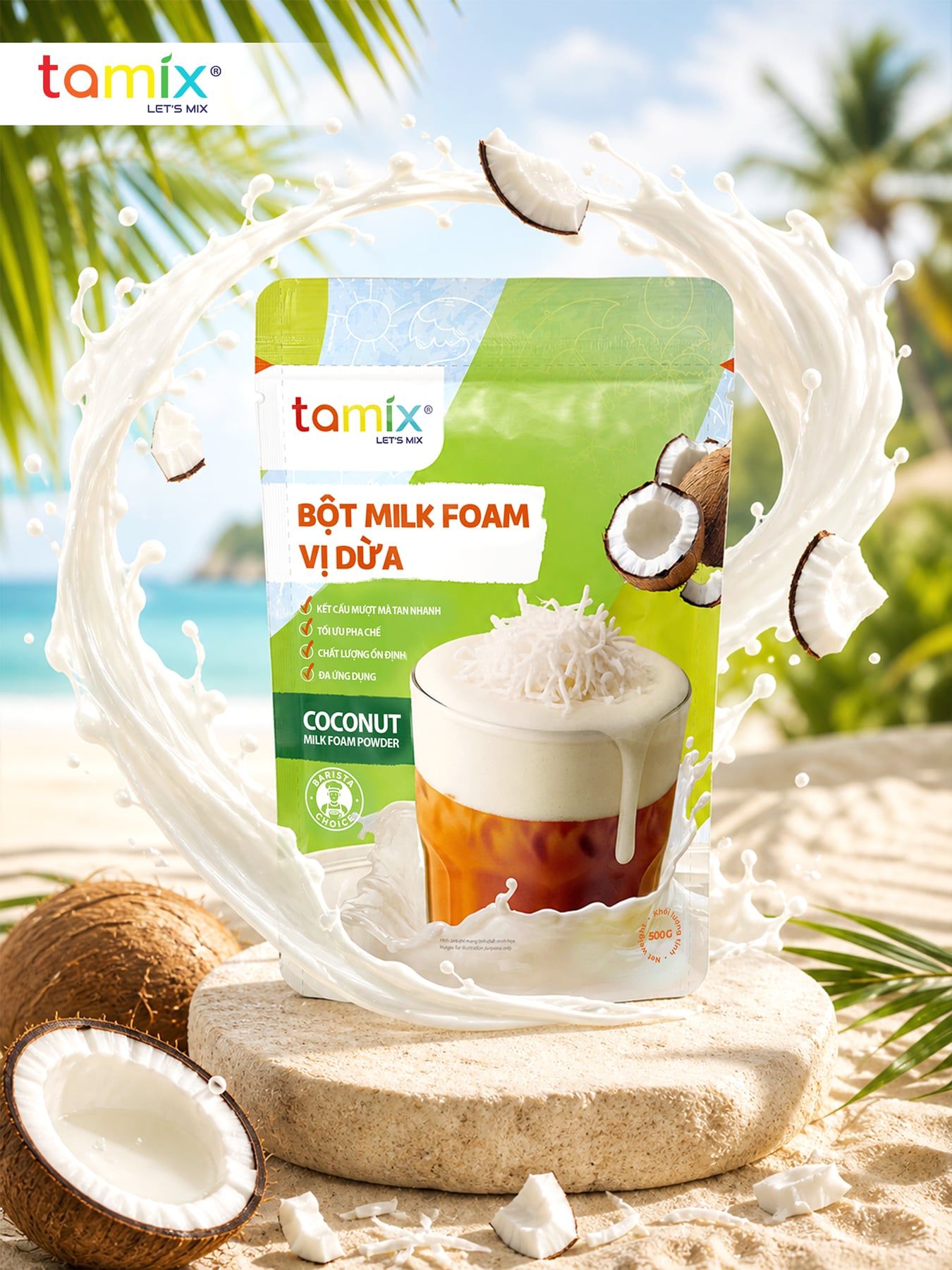  TAMIX BỘT MILK FOAM VỊ DỪA (500G) 