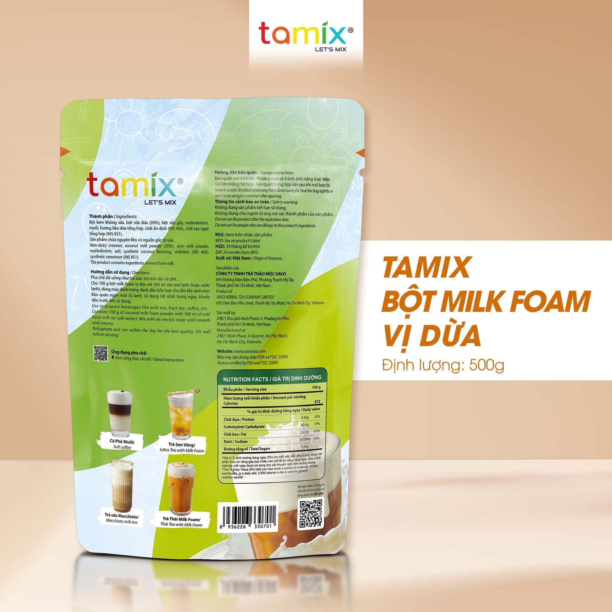  TAMIX BỘT MILK FOAM VỊ DỪA (500G) 