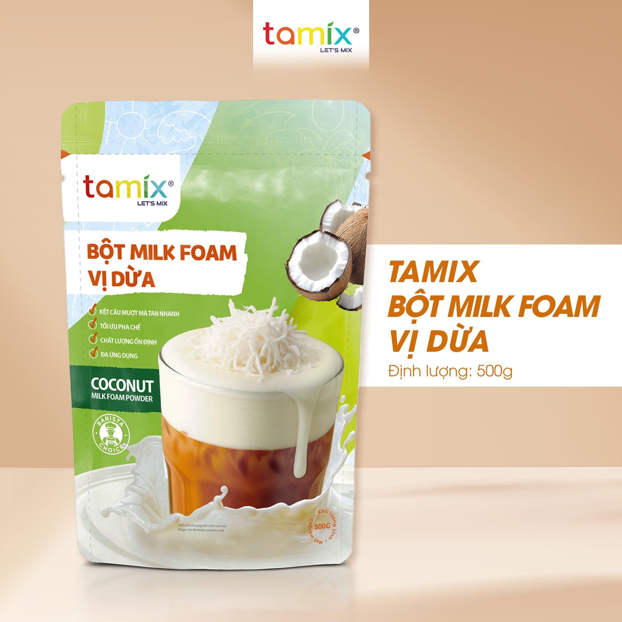  TAMIX BỘT MILK FOAM VỊ DỪA (500G) 