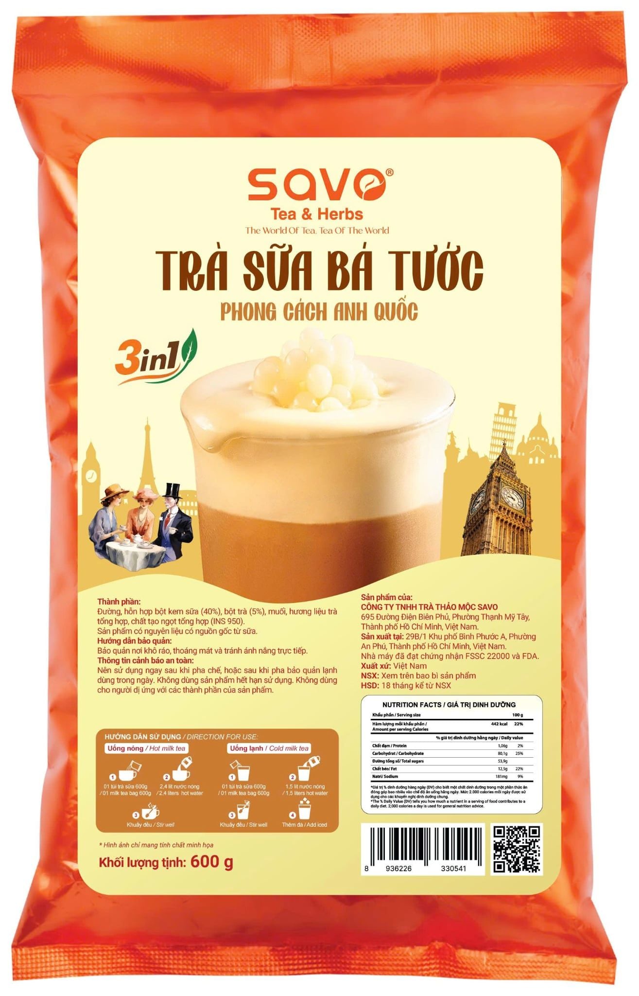  SAVO Trà Sữa Bá Tước (Túi 600g) 