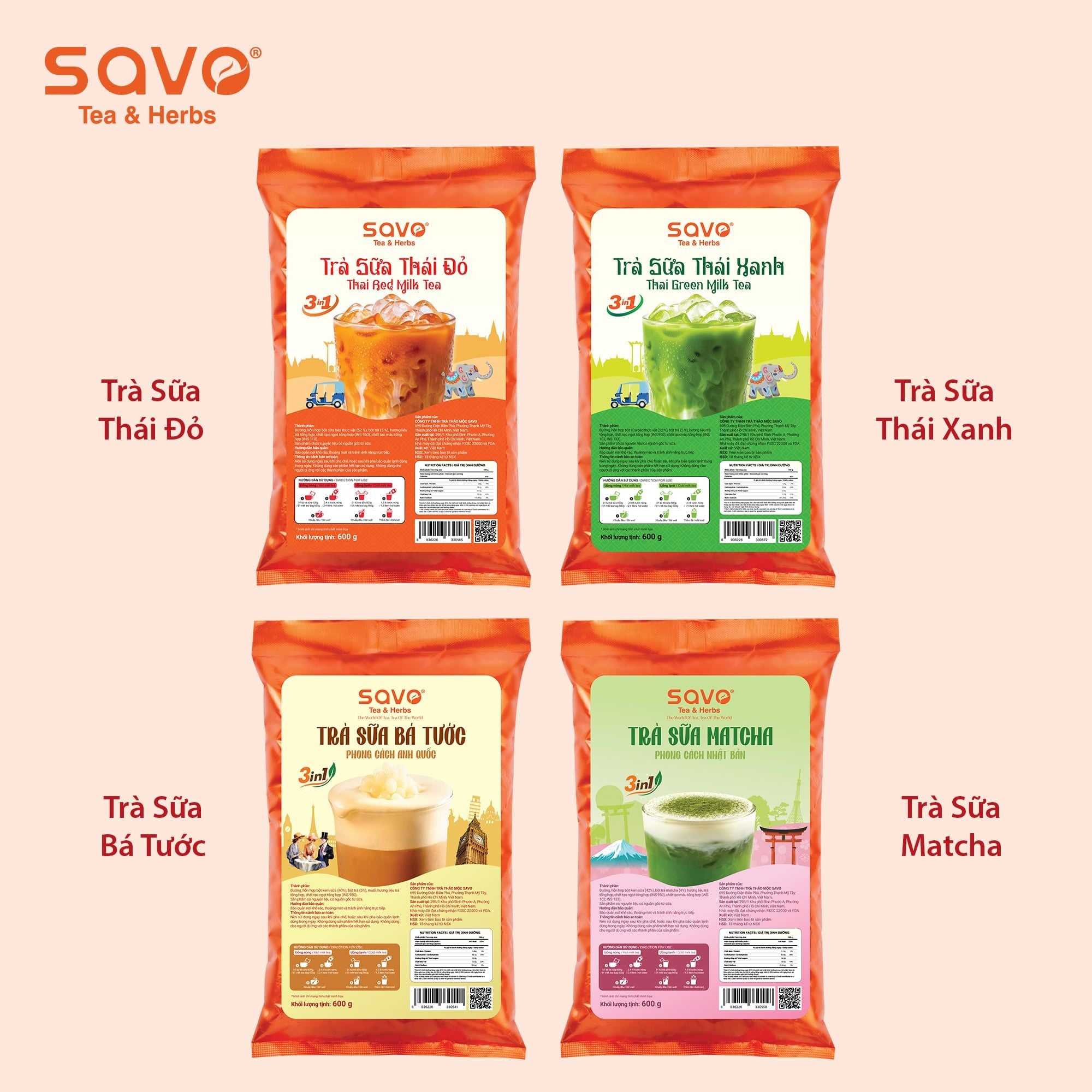  SAVO Trà Sữa Matcha (Túi 600g) 
