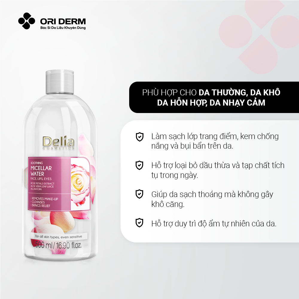  Nước tẩy trang làm sạch dịu da Delia Soothing Micellar Water 500ml 
