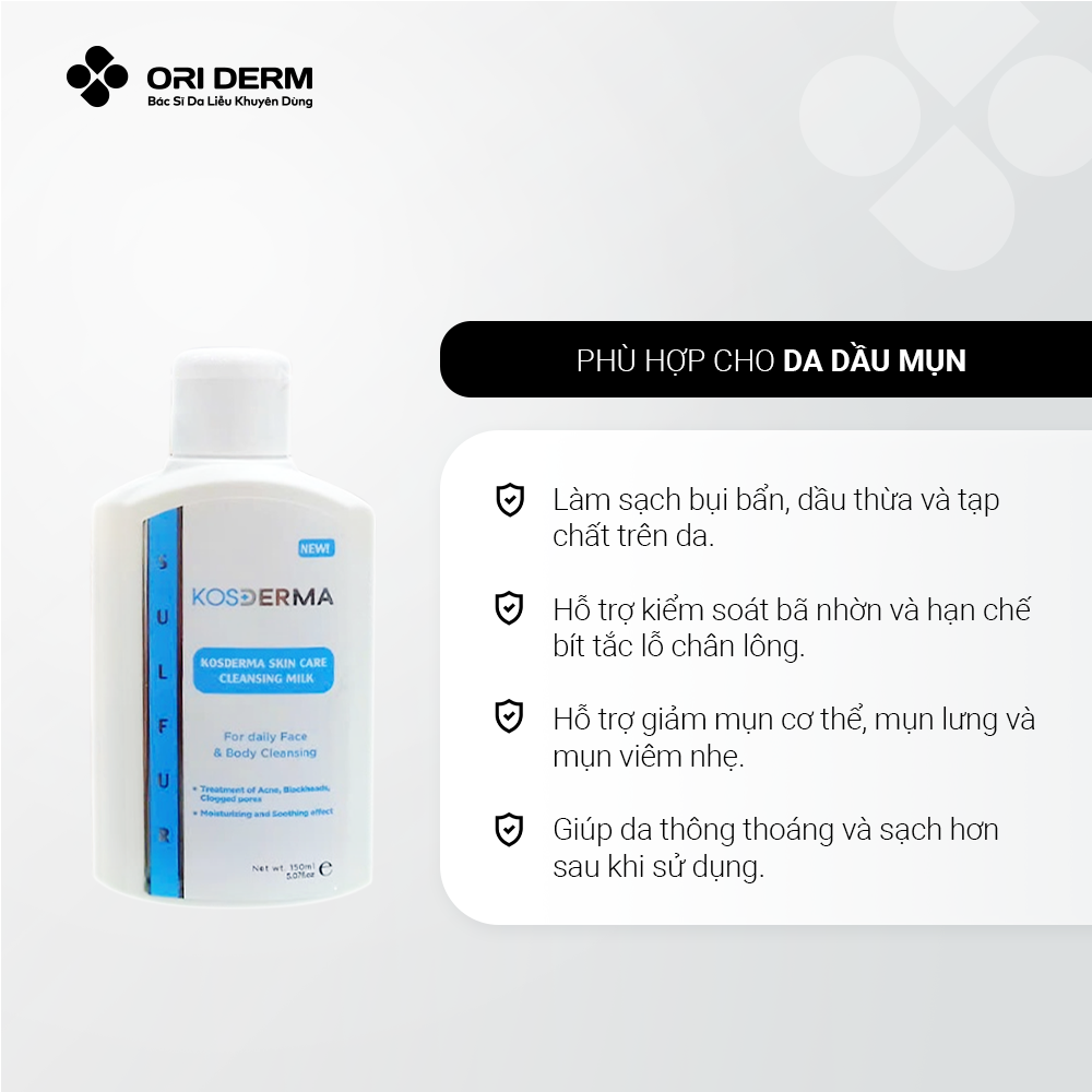  Sữa rửa mặt và tắm làm sạch sâu Kosderma Skin Care Cleansing Milk 150ml 