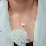  Dây Chuyền Titan SST Chữ H màu trắng thanh lịch Không Đen Gỉ VC463 