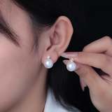  Bông tai Titan SST Ngọc trai phối đá Không Đen Gỉ BT126 