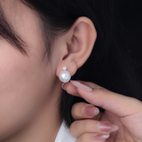  Bông tai Titan SST Ngọc trai phối đá Không Đen Gỉ BT126 