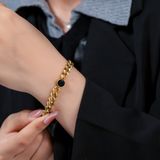  Lắc tay Dây xích phối mặt tròn đen nhỏ Titan cao cấp Không đen gỉ LT76 