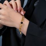  Lắc tay Dây xích phối mặt tròn đen nhỏ Titan cao cấp Không đen gỉ LT76 