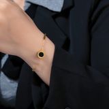  Lắc tay Titan SST Official mặt tròn đá đen khắc số la mã thanh lịch Không Đen Gỉ LT227 