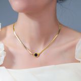  Dây chuyền Titan SST nữ Dây mì mặt tròn đá đen thanh lịch Không Đen Gỉ VC420 