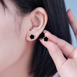  Bông tai Titan SST Hoa 5 cánh mặt đá đen Không Đen Gỉ BT173 